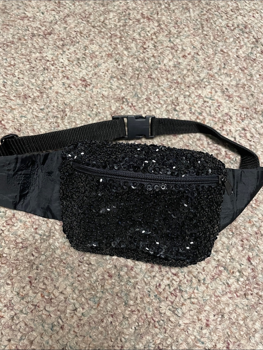 Vintage 90s Black Sequin Fanny pack/Waist Bag - Hands-Free